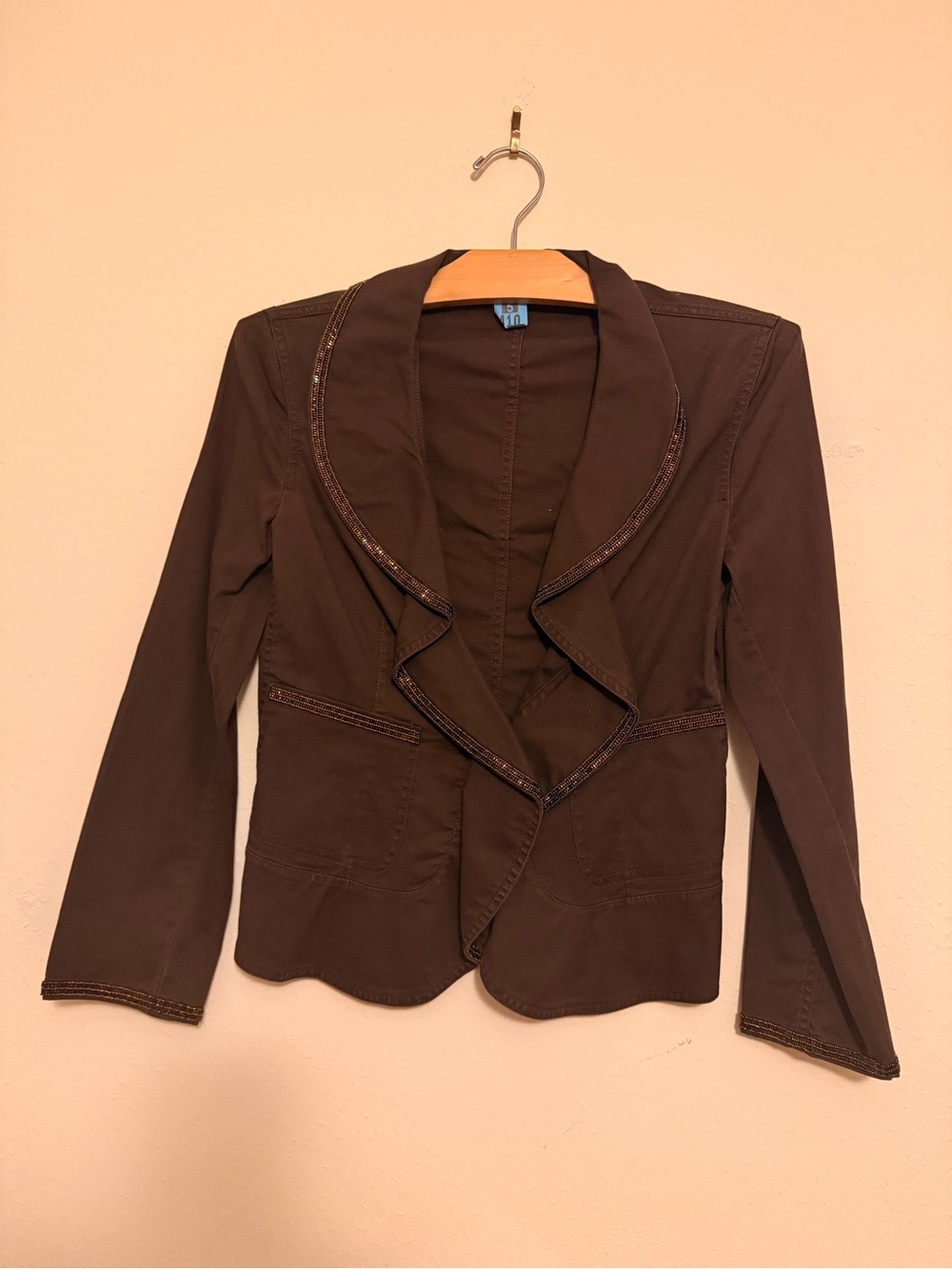 DKNY Brown Ruffle-Edge Blazer